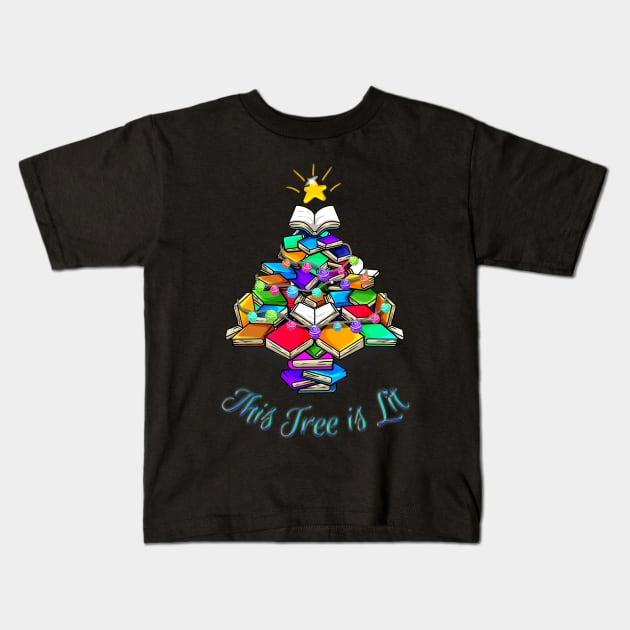 A Christmas Tree of Books That's Lit Kids T-Shirt by numpdog